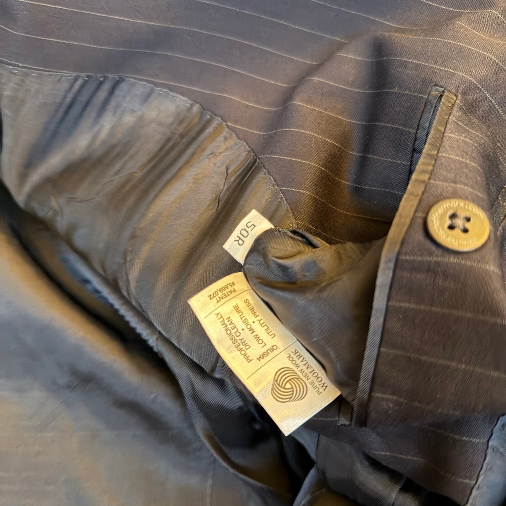 Hart Schaffner Marx Gold Trumpeter Suit Jacket Mens 50 R Navy Pinstripe Wool - Picture 4 of 10